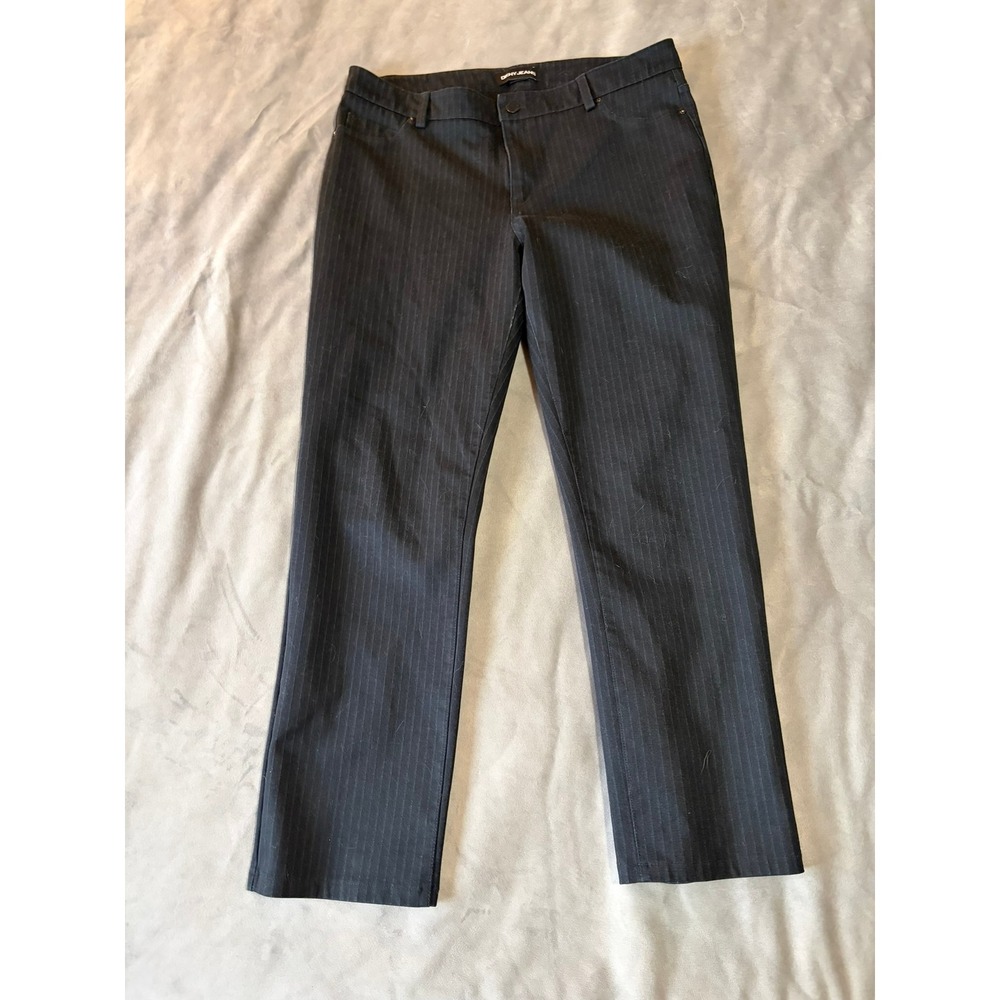 DKNY Jeans Black Pinstripe Straight Leg Trousers Pants Womens Size Large L/G